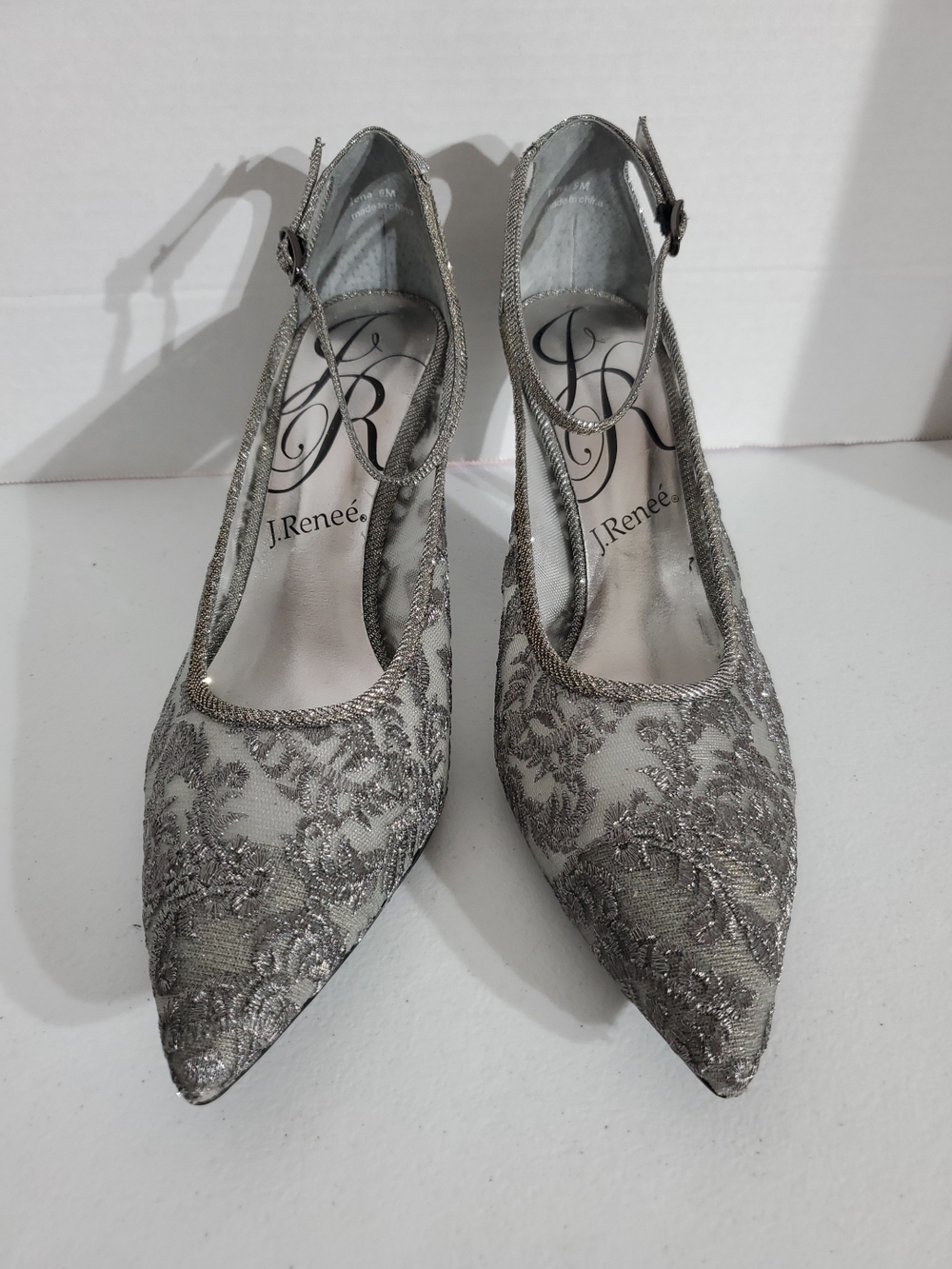 J.Renee 9M Jena Silver Embroidered Pointed-Toe Mother Of The Bride Heels